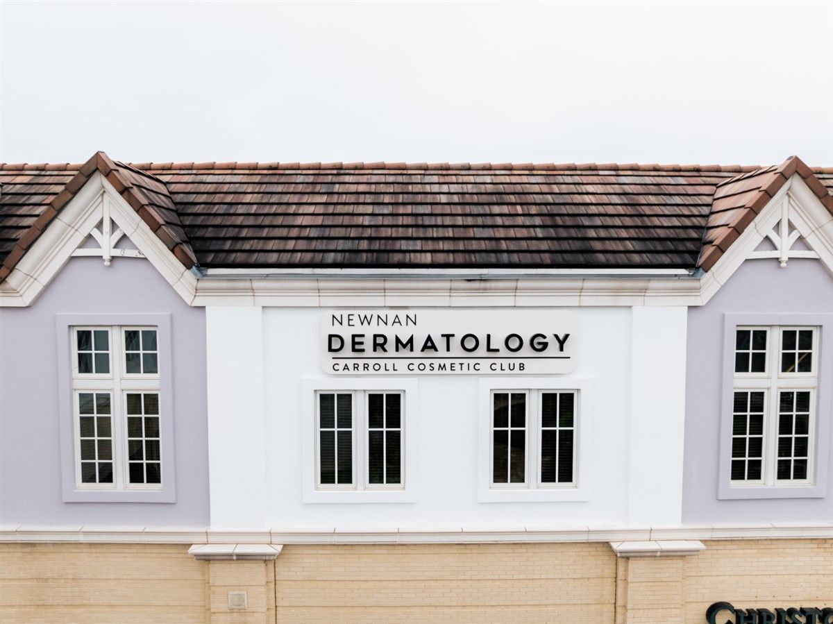 Aerial view of the Newnan Dermatology building at Ashley Park in Newnan GA — home of Carroll Cosmetic Club