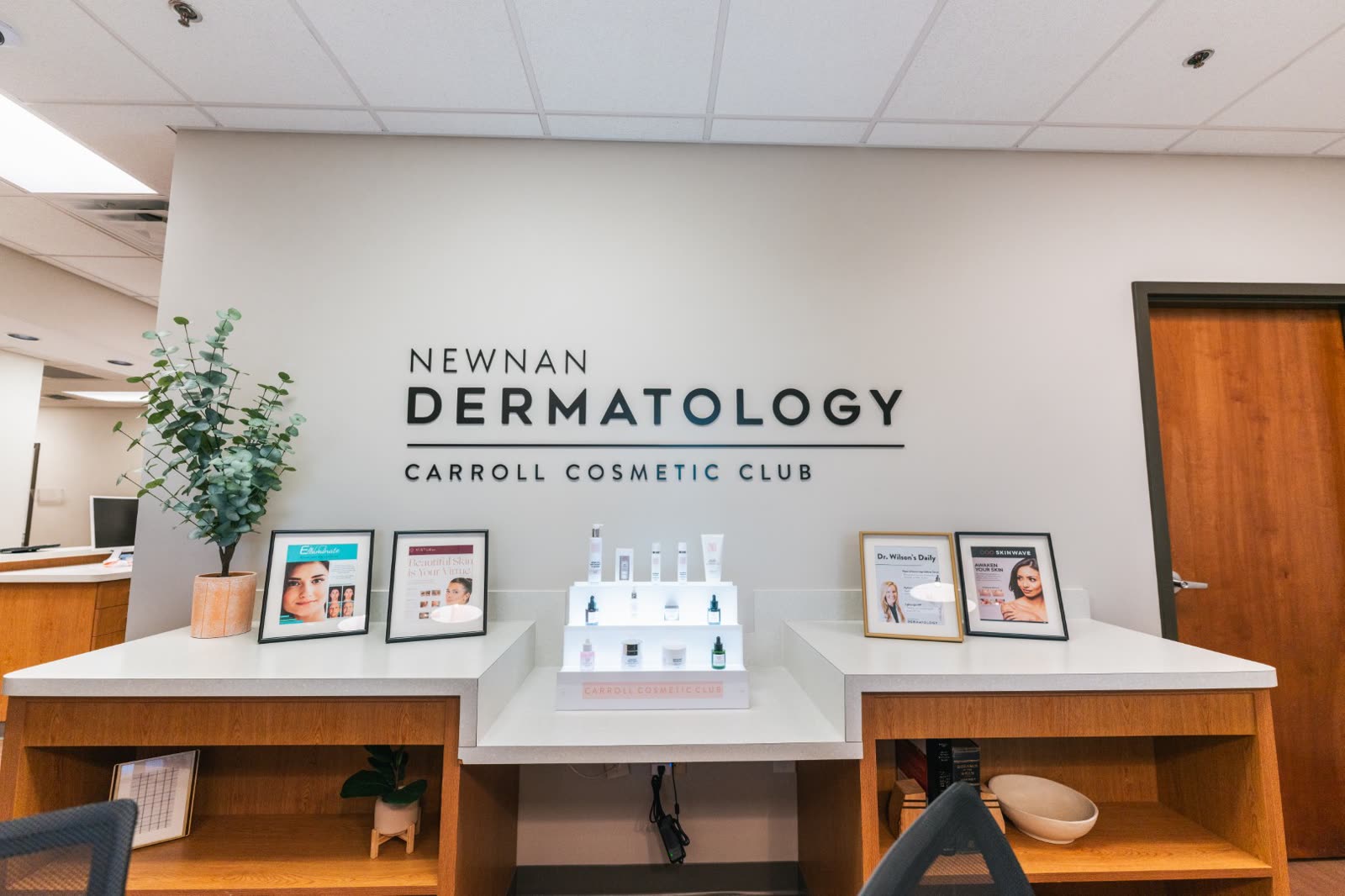 The Suite 205 check-in desk shared by Newnan Dermatology and Carroll Cosmetic Club Newnan