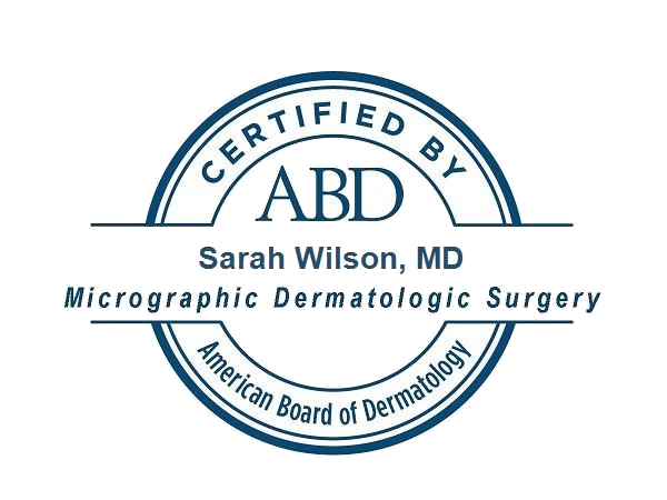 American Board of Dermatology Micrographic Dermatologic Surgery certification badge for Dr. Sarah Wilson